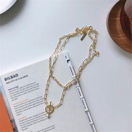 RUIYI Real 925 Sterling Silver Women European Double Layered Chains OT Buckle Chokers 18K Gold Minimalist Niche Short Necklace Q0531