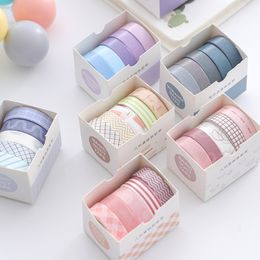 5Rolls/box Solid Colour Washi Tape Set Decorative Masking Tape Cute Scrapbooking Adhesive Tape School Stationery Supplies