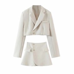 XEASY Women Blazer Clothing Two Piece Set Suits With Skirt Female Suit Tweed Long Sleeves Short 220302