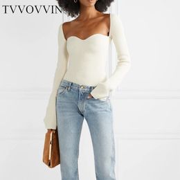 Korea White Side Split Knitted Women's Sweater Square Collar Long Sleeve Asymmetric Sweaters Female Fashion New Clothes W096 201023