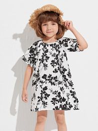 Toddler Girls Plants Print Raglan Sleeve Tunic Dress SHE