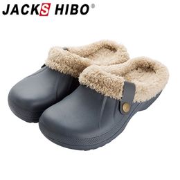 JACKSHIBO Men Slippers High Quality PU Leather Winter Home Slippers Short Plush Flat Heel male Slipper Warm Indoor Slide Shoes Y200107