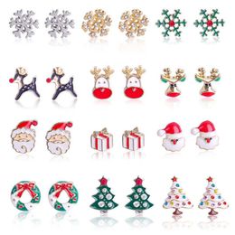 Enamel Crystal Christams earrings Santa reindeer snowflake stud earring for girl women fashion Jewellery