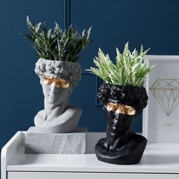 Flower Pot David Resin Statues Home Decoration Davids Flower Vase Planters for Succulents Desktop Flower Pot Home Decor Y200723