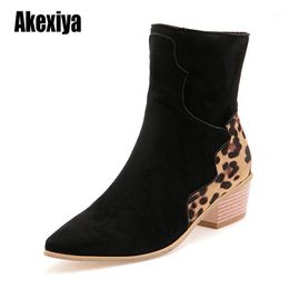 Women Leopard Suede Ankle Boots High Heel autumn Sexy Short Boot Lady Classic Rome Style Pointed Shoes Casual w0261