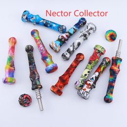 Dab Straw Nector Collector Pipes Kits With 100% 14mm Gr2 Titanium Tips Dabber Tool Food Grade Straws Silicon Nector Collectors Pipe