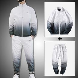 Men Gradient Tracksuit New Mens Clothing Set 2 Pieces Sweat Suit Men Streetwear Jacket and Sweatpants Male Jogger Sets 201201