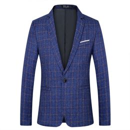 plaid men blazers Masculino Luxury casual Formal business One-button slim fit 5XL blue suits jacket men Event meeting 201104