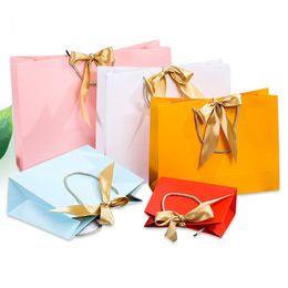 Retail Elegant Customised Brand Logo Luxury Bags Wine Boutique Small Pink Shopping White Paper Gift Bags With Ribbon Handles
