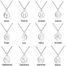 New Arrival Stainless Steel 12 Constellation Necklaces Silver Chain For Women Men Zodiac Pendant Necklace Jewelry Gift Wholesale