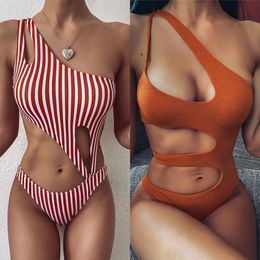 Tropical Women One Piece Swimsuit Bandage Printed Swimwear Single Shoulder Bathing Suit Monokini Flower Bodysuit Summer Bain T200708