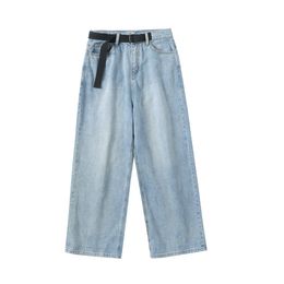 Mens Fashion Wide Leg Pants Baggy Homme Biker Denim Trousers Classic Cargo Pocket Jeans Blue Daddy Casual Pants S-2XL