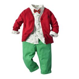 2020 new Christmas baby boys suits party Infant Outfits sweater cardigan+bow tie shirt+trousers 3pcs/set baby boy clothes retail