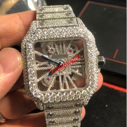 Designer Watch Version Skeleton Moissanite Diamonds watch luxury square watches Silver PASS TEST Quartz movement Men Luxury Full Iced Out Sapphire