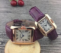 Rose Gold New men watch Gentalmen luxury couple men women fashion wristwatch leather brown square dial Female Relogio Montre male clock