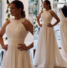 Simple White Chiffon Evening Dresses A Line Sleeveless Cheap Long Country Beach Garden Women Formal Party Gowns Prom Dress With Trains 2021