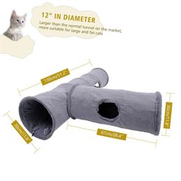 Collapsible Cat Tunnel Kitten Play Hide Tube With Ball For Large Cats Dogs Rabbits Funny Cat Toys Suede 2 Holes Tunnel Pet Toys 201217