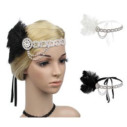 Women Elegant Fascinators Headband Pearl Rhinestones Hair vintage Ladies Strap Flower Feather Party Hair Clip Headband Accessory