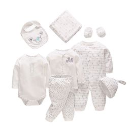 Vlinder Newborn Baby Clothes Baby Boy Girl Clothes New born Pajamas Clothes Bodysuit Cap Gloves Bib Top Pants 8PCS SET 0-12M 201030