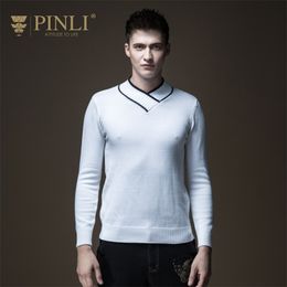 Pinli Winter New Discount Clearance Slim Elastic V-neck Solid Pullovers Fashion High Quality Casual Men Long Sleeve Sweater 201026