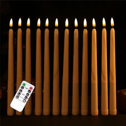 Pack of 12 Warm White Remote Flameless LED Taper Candles ,Realistic Plastic 11 inch Long Ivory White Battery Operated Candlestic Y200531