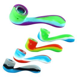 4.6" mini smoking pipes with glass bowl tobacco Hookah dab rigs portable unbreakable heat resistant silicone pipe