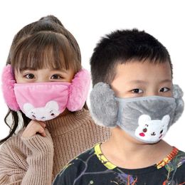 2 In 1 Face Mask With Earmuffs Children Cartoon Mouth Mask Anti Dust Face Masks Winter Mouth-Muffle Earflap For Kids 5styles RRA3749