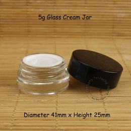 Wholesale 85PCS/lOT Glass 5g Cream Jar with Plastic Black Lid1/6 OZ Women Makeup Container Mini Pot Eyeshadow Screw Cap Bottle