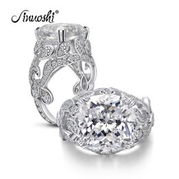 AINUOSHI 10 Carats Cushion Cut Ring Simulated Diamond Engagement Wedding Sterling Silver Ring Big Luxury Gift Jewelry for Women Y200106