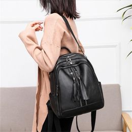High Quality Leather Women Backpack Fashion School Bags For Teenager Girls Vintage Female Travel Single Shoulder Black Backpacks266i