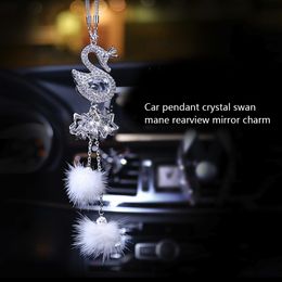 car element Canada - Fashion Car Pendant Diamond Crystal Fur Ball Swan Element Decor Automobile Rearview Mirror Car Hanging Ornaments Accessories