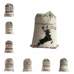 Christmas Gifts Bags Santa Sacks Drawstring Bags Canvas Candy Gift Sack Christmas Handbags Reindeers Storage Bag Christmas Decorations B7624