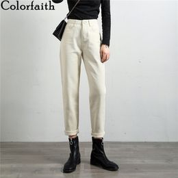 Colorfaith New Women Spring Summer Jeans Casual Straight EmpireTrousers Loose Denim Fashionable Ankle-Length Pants J2288 210203