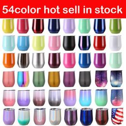 12oz Colourful Egg Mug Vacuum Insulated Wine Glasses Double Layer Stainless Steel Tumblers With Lid WWQ