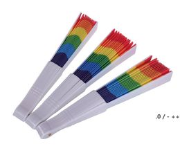 Fashion Folding Rainbow Fan Plastic Printing Colourful Crafts Home Festival Decoration Craft Stage Performance Dance Fans 43*23CM ZZF13861