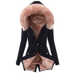 Ladies Overcoat Fur Lining Coat Womens Winter Warm Thick Long Jacket Hooded Overcoat Slim Casual Long Warm Coat New 201026