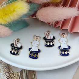 20Pcs/lot Cartoon Animal Magic Hat Rabbit Enamel Pendant Charm for DIY Earring Keychain Findings Jewelry Making Accessories