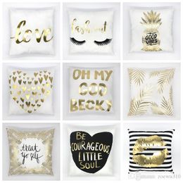 White Bronzing Gold Foil Pillowcase Super Soft Velvet Cushion Decorative Pillow Home Decor Sofa Throw Pillows WVT0098