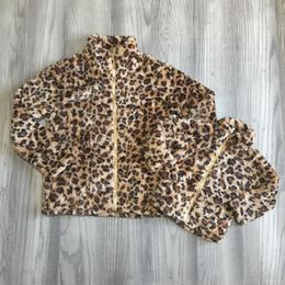 Girlymax Fall/winter outfits baby girls mommy adult coat leopard fleece cotton clothes children top cotton boutique zipper LJ201111