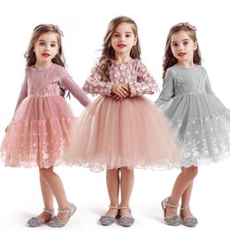 2020 Autumn Winter Long Sleeve Girls Dress Princess Flower Ball Gown Party Baby Clothing Kids Dresses for Girls Robe Bebes Fille LJ200923