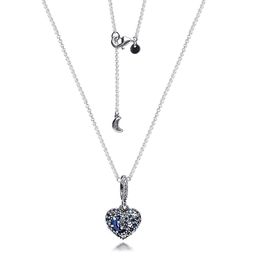 2020 Christmas Sparkling Blue Moon and Stars Heart Necklace 925 Sterling Silver Jewellery chain Pendant Necklaces For Women Men Q012228I