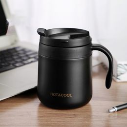 Thermos Mug Office Thermal Coffee Cup 304 Stainless Steel Business Vacuum Flask with Handle Thermal Insulate 350ML 460ML LJ201218