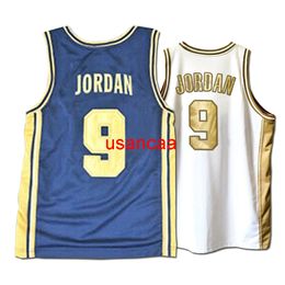 Wholesale #9 College basketball Jersey Blue White Sewn T-shirt Vest Stitched Any Name Custom Number Size 2XS-4XL