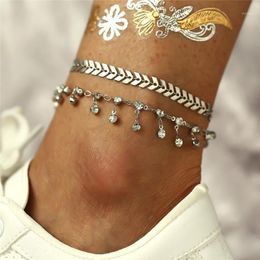 bohemian anklets Canada - Anklets Bohemian Leaf Arrow Crystal Pendant For Women Ankle Bracelet On Leg Chain Silver Metal Beach Foot Jewelry Wholesales