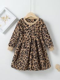Toddler Girls Leopard Print Flannel Dress SHE