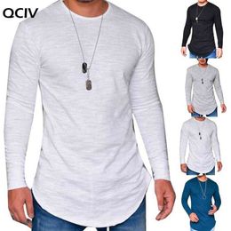 Men Autumn Solid Colour O Neck Long Sleeve Cotton Thin T-shirt Bottoming Top Casual White Black Oversize T-shirt G1222
