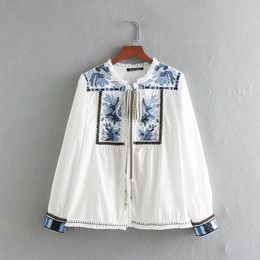 Women Embroidery Stitching Tassels Decoration Jacket Leisure Long Sleeve Coat Loose tops fashion Streetwear Outerwear T200319