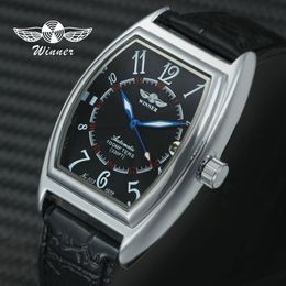 WINNER Fashion Women Auto Mechanical Wristwatch Tonneau Case Arabic Number Calendar Clock Top Brand Luxury Leather Ladies Watch 201123