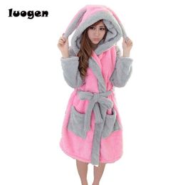 Winter Flannel Cartoon Robes for women Long Sexy robe Bathrobe Women Nightgown Hoodie Rabbit Stitch Cow Seep Animal Sleep Robe 210203