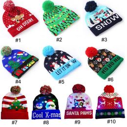 Led Christmas Hats Knitted Pom Pom Led Light Xmas Beanies Crochet Winter Hats Deer Elk Gilrs Skull Cap Christmas Home Decoration a15 a45